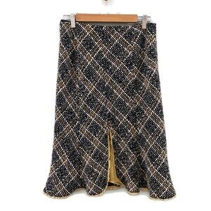 ECI New York Tweed Silk Trim Skirt - Black/White/Tan 4